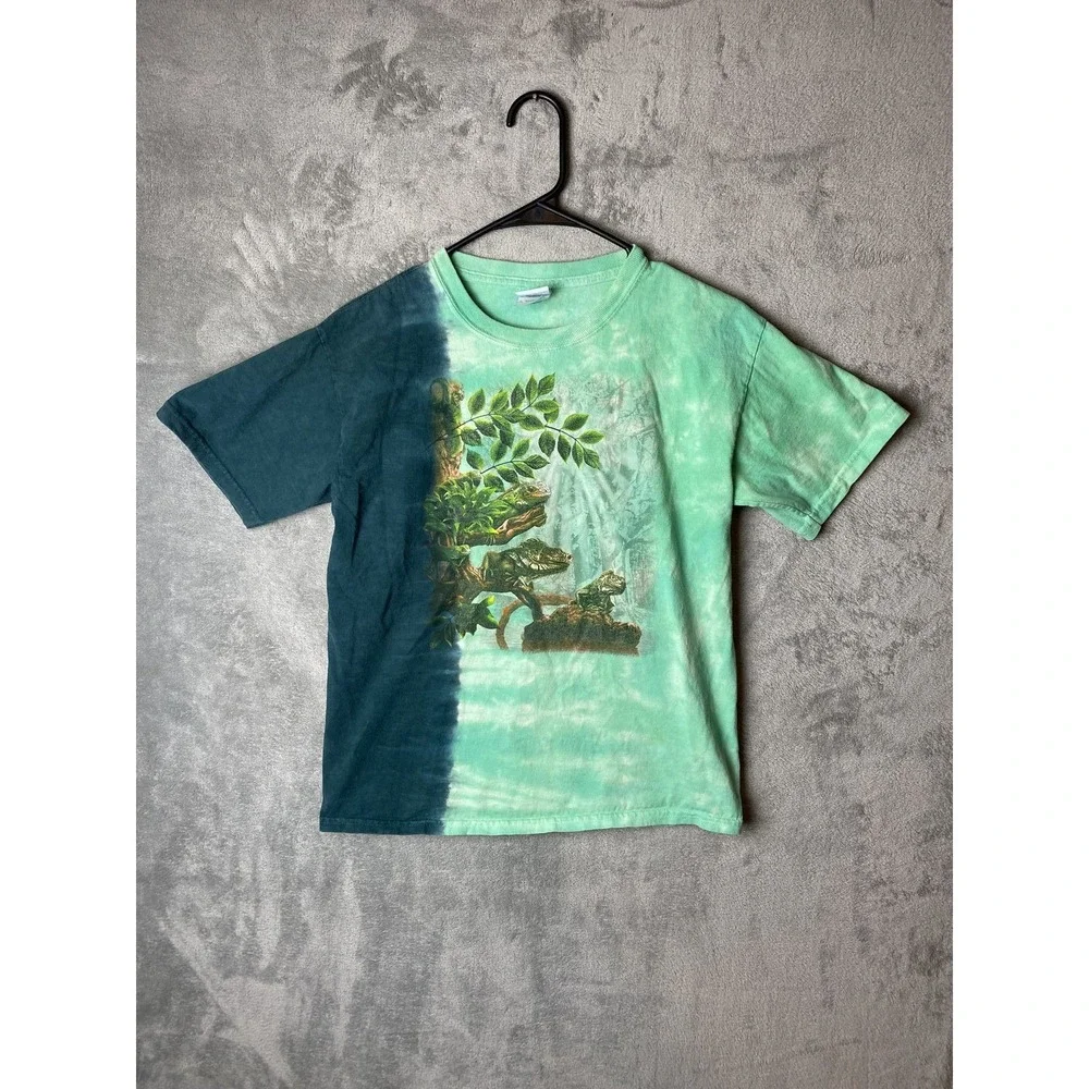 Gildan Mens Large Tie-Dye Chameleon T-Shirt Green Blue Graphic Nature Design